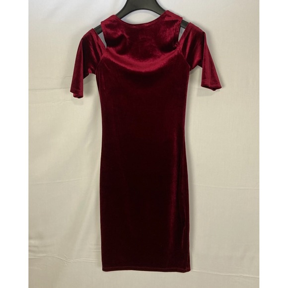 Another Story Burgundy Velvet Cold Shoulder Bodycon Midi Dress XS - Picture 3 of 9